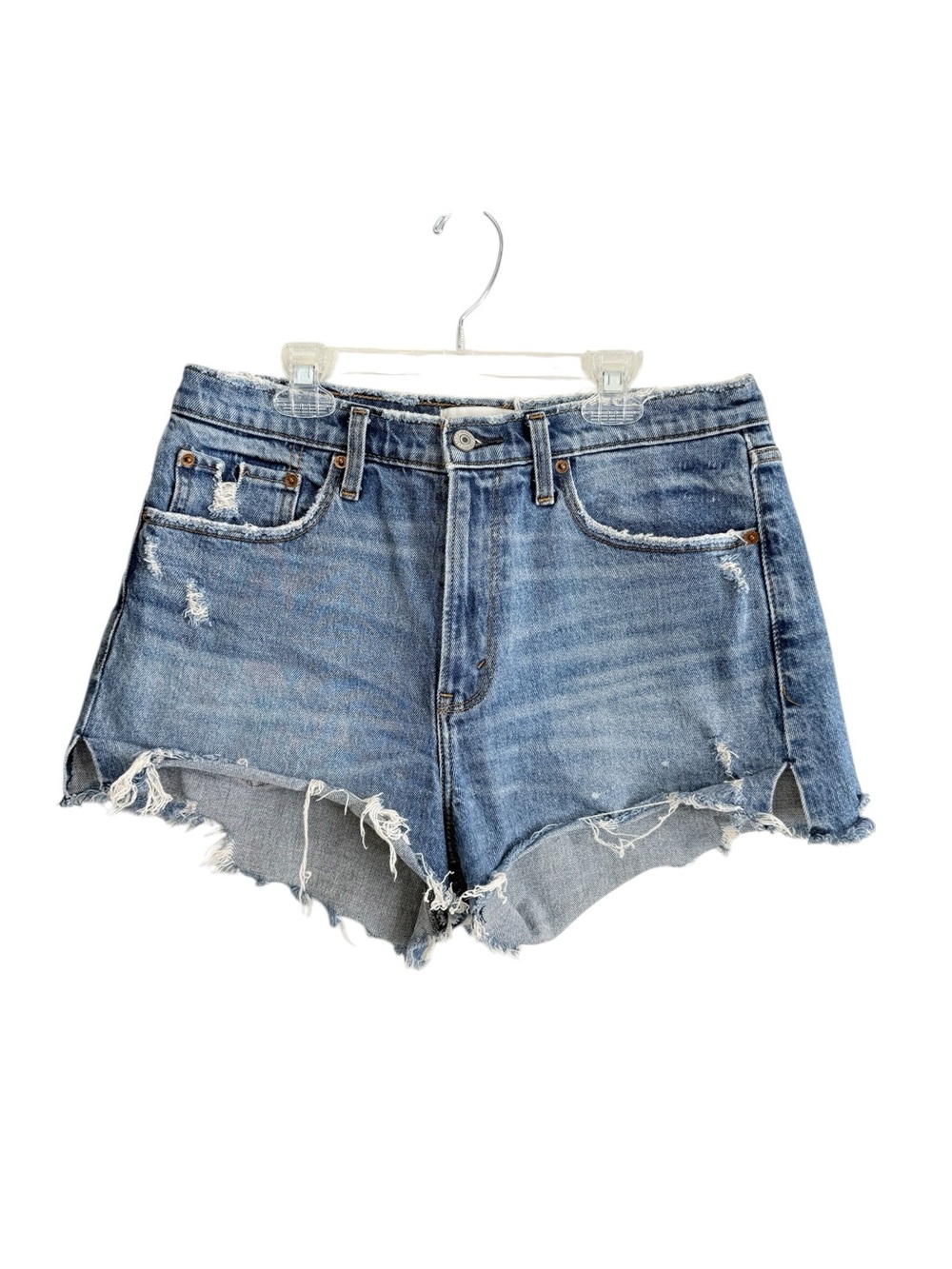 Abercrombie & Fitch High Rise Mom Shorts Distressed Denim Cutoff  Blue 30/10 EUC